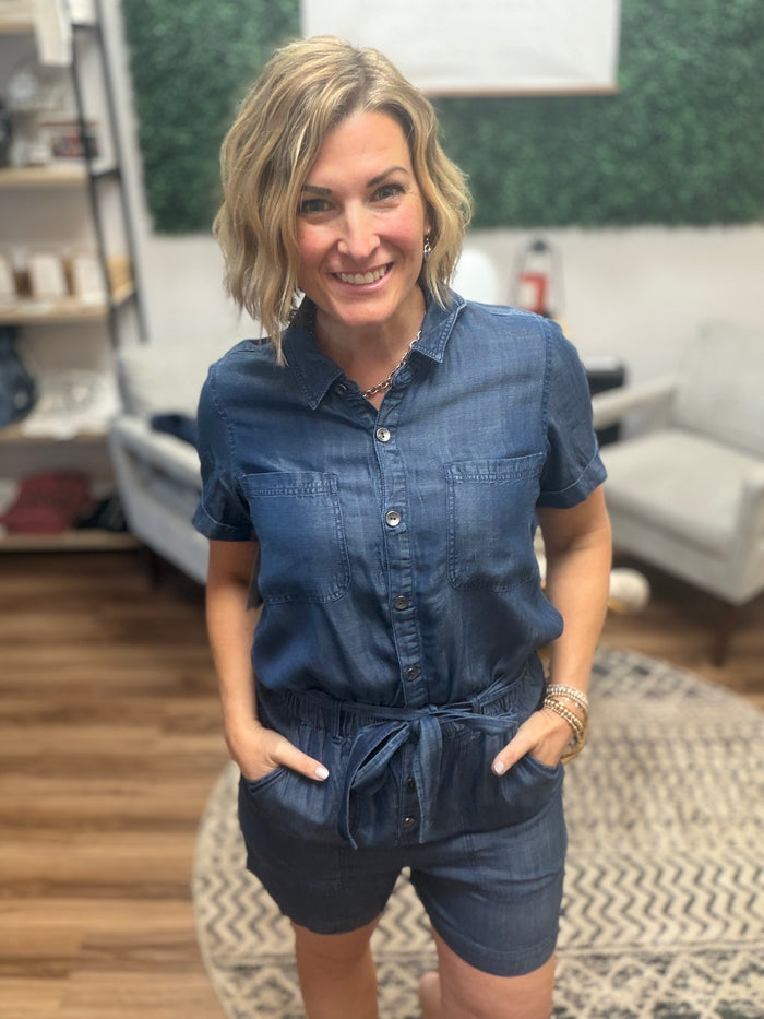Liverpool - Short Sleeve Romper with Self Tie
