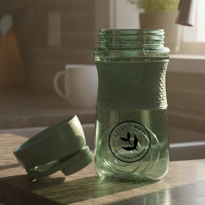 Living Well glass shaker bottle