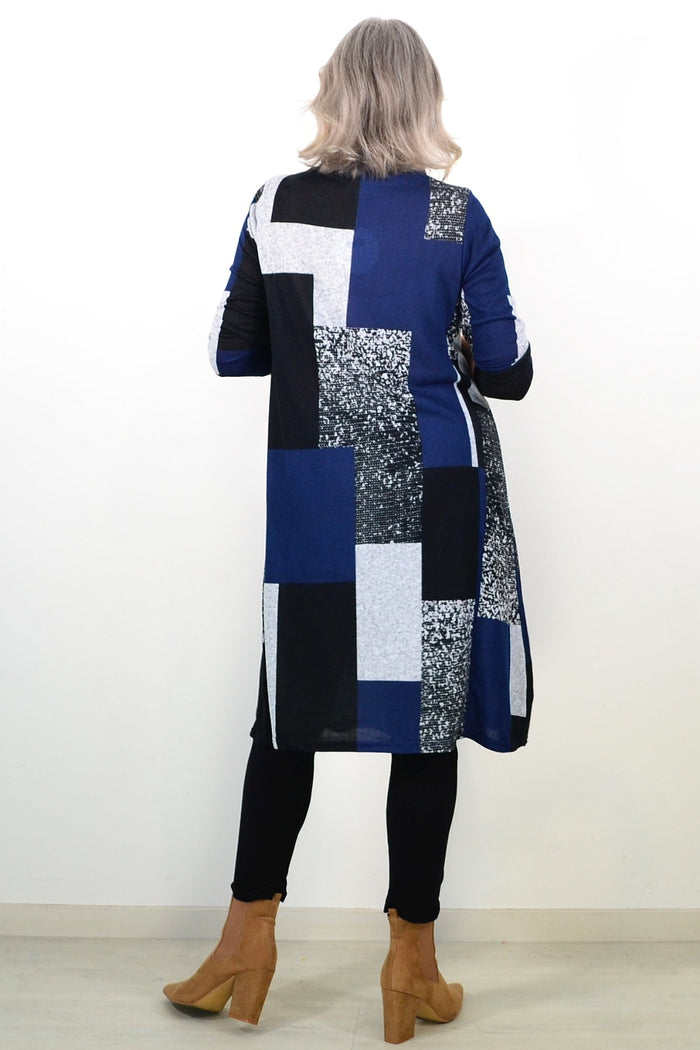 Long navy grey roll neck winter tunic by Hourglass Avalon, featuring a cozy knit fabric and a stylish, relaxed fit.