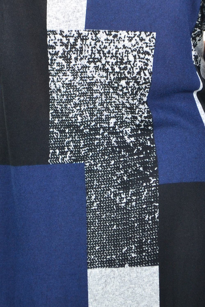 Long navy grey roll neck winter tunic by Hourglass Avalon, featuring a cozy, fitted design with a high neckline and long sleeves.