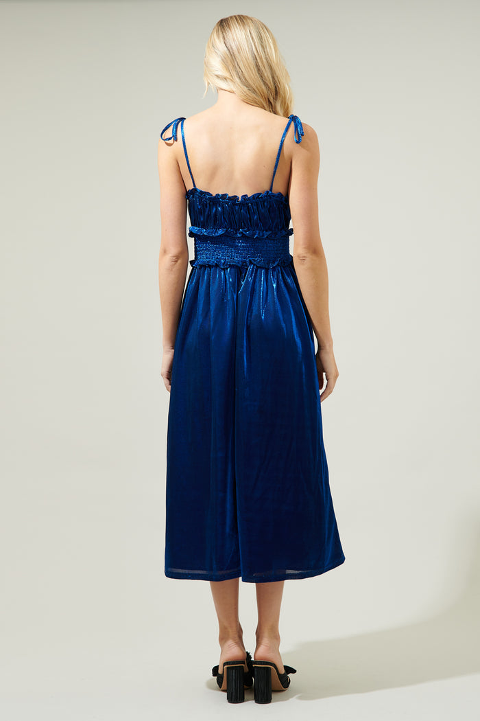 Lurelle Smocked Waist Tie Strap Poplin Midi Dress