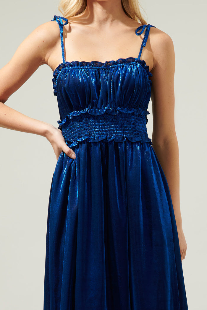 Lurelle Smocked Waist Tie Strap Poplin Midi Dress