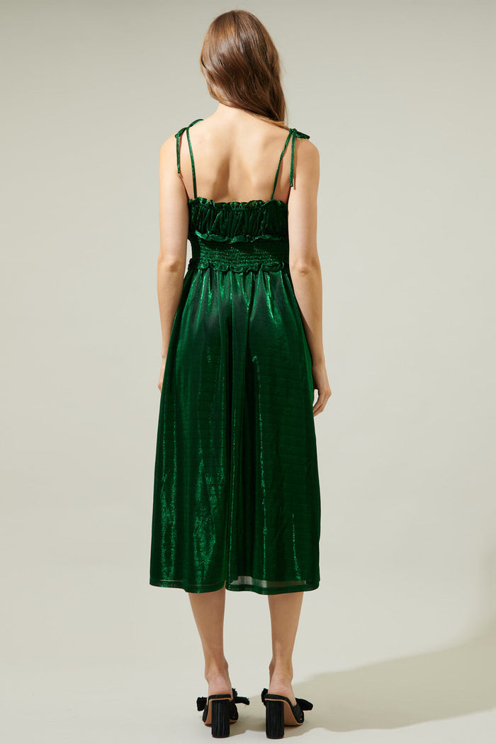 Lurelle Smocked Waist Tie Strap Poplin Midi Dress
