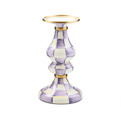 Mackenzie-Childs Pillar Candlestick Violet Check