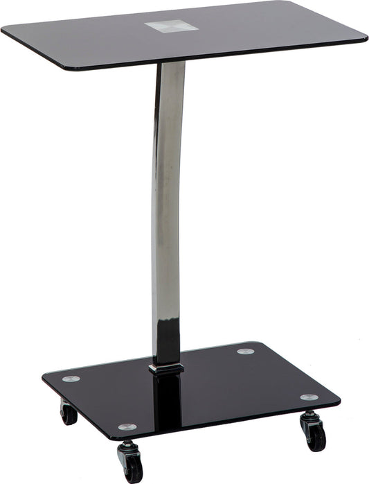 Mango Steam Alameda Portable Wheeled Tempered Glass Laptop Desk Accent Table - Black and Chrome.