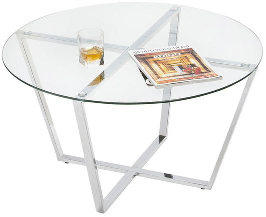 Mango Steam Round Metro Glass Coffee Table, Chrome Base / Clear Top