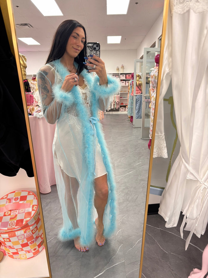 Marabou Robe Turquoise - Intimate Whispers