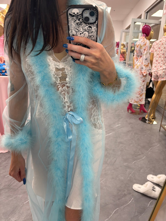 Marabou Robe Turquoise - Intimate Whispers