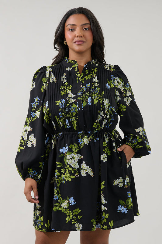 Marie Pleated Drawstring Mini Dress Jardin Curve