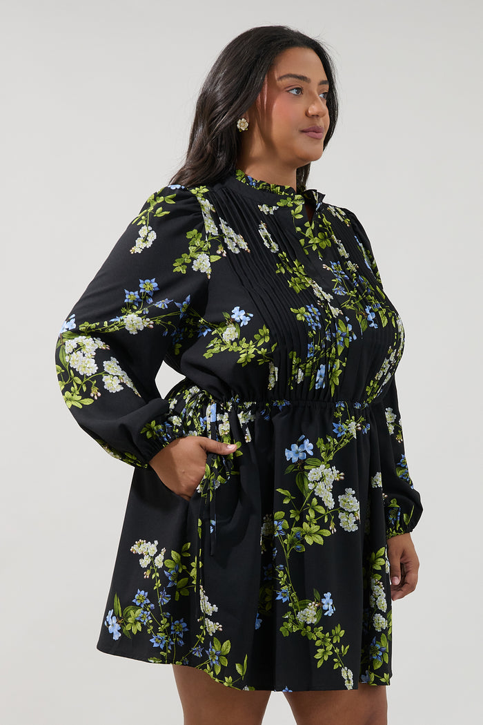 Marie Pleated Drawstring Mini Dress Jardin Curve