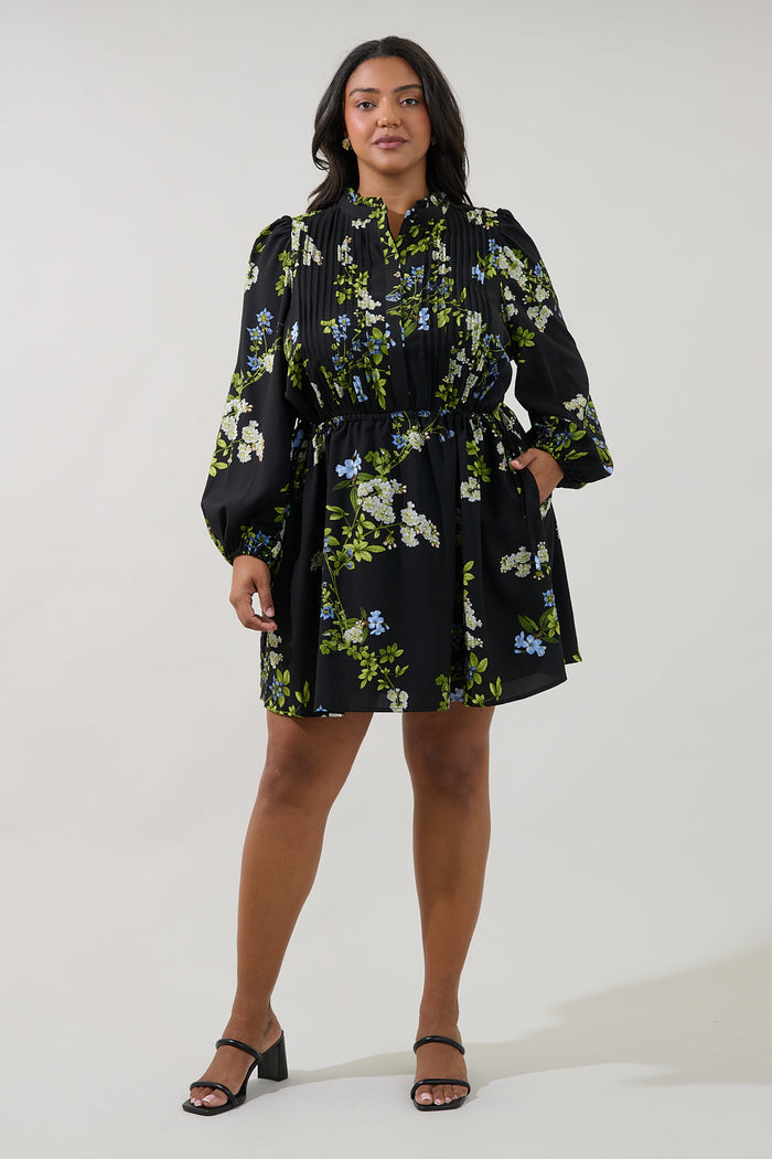 Marie Pleated Drawstring Mini Dress Jardin Curve