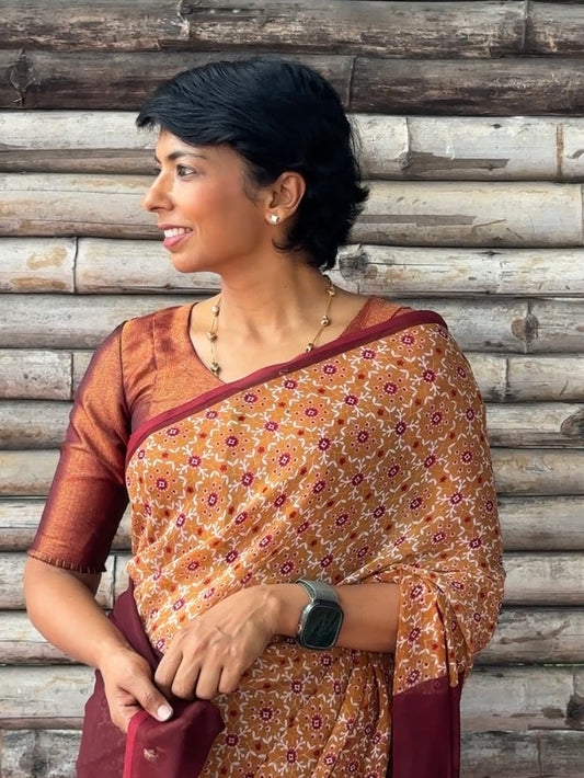 Maroon and gold zari striped silk blouse