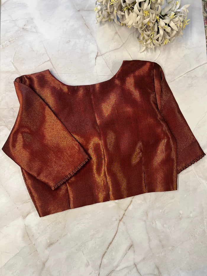 Maroon and gold zari striped silk blouse