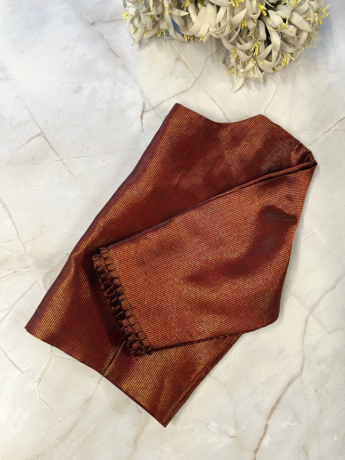Maroon and gold zari striped silk blouse