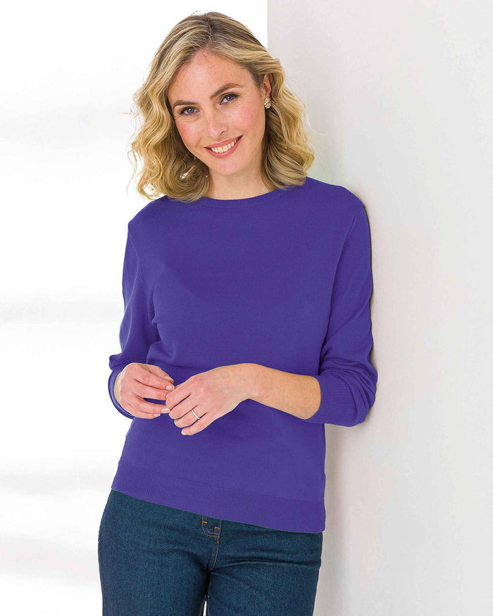 Merino Wool Crew Neck Jumper - Purple - The Classic Boutique