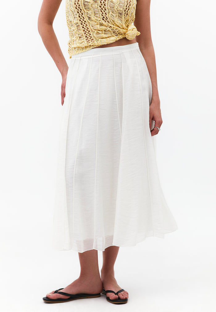 Midi Flared Woven Skirt - CLOUD DANCER