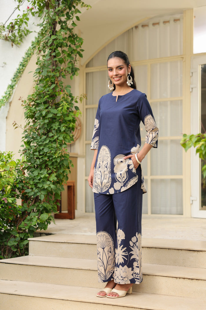 Midnight Bloom Ensemble Blue Cotton Co-ord Set