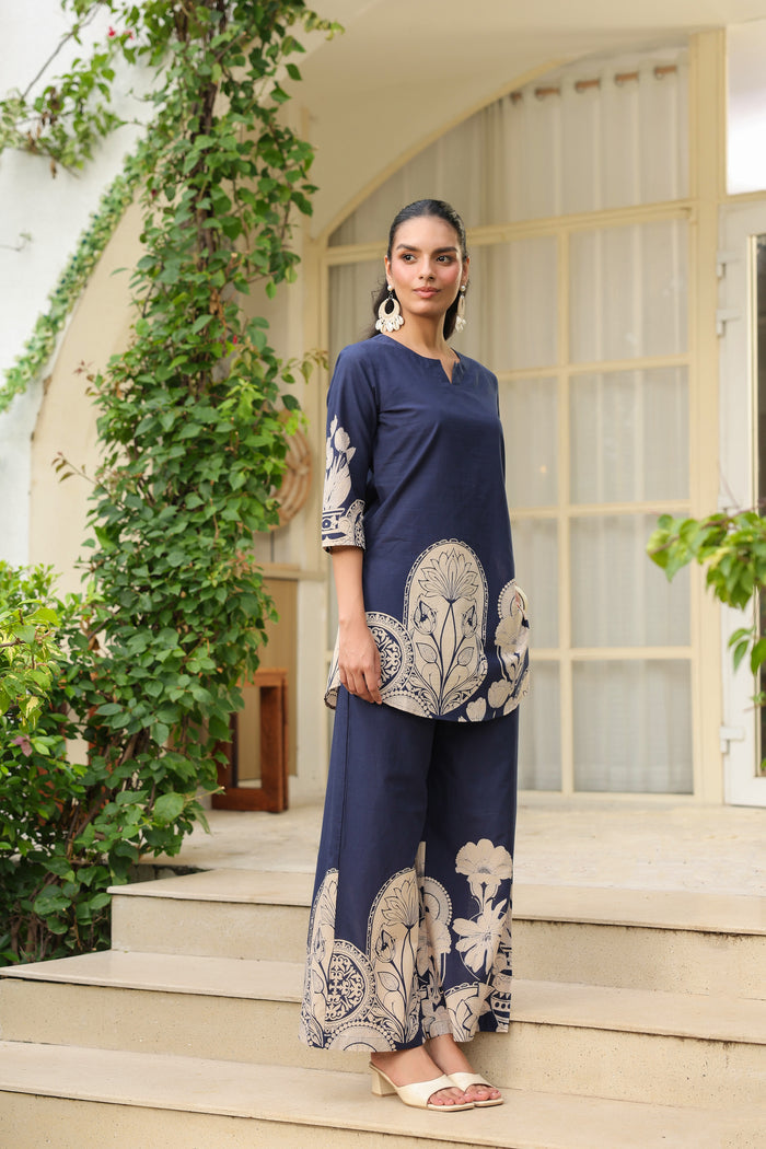Midnight Bloom Ensemble Blue Cotton Co-ord Set