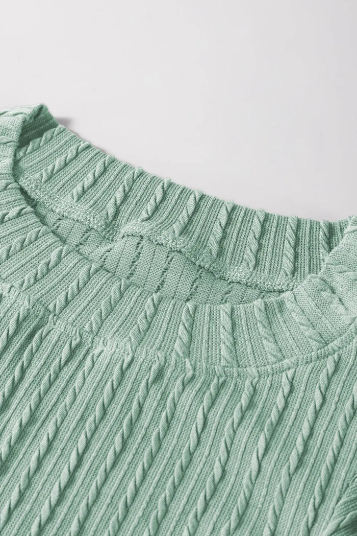 Moonlight Jade Solid Colour Textured Flutter Sleeve Top - Tops/Blouses & Shirts