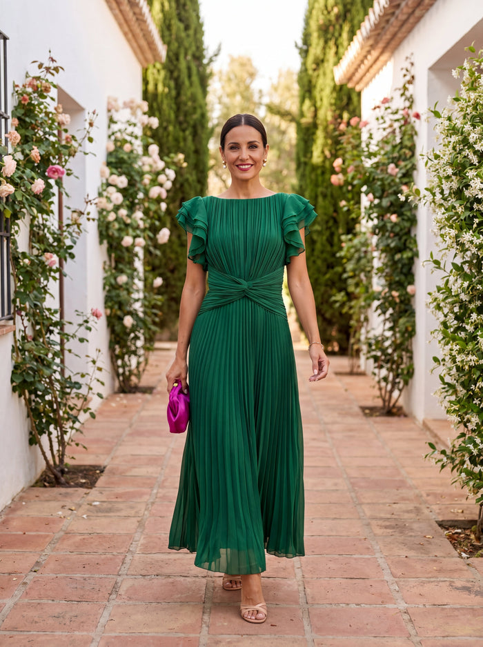 Myralune - Robe plissée élégante fluide pour mariages et soirées chics