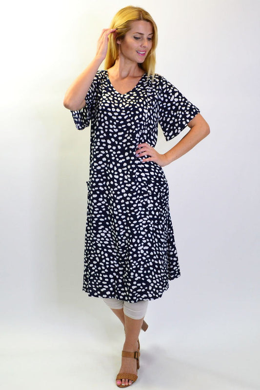 Navy dots and pockets tunic slip dress by Sunshine, lightweight sleeveless tunic with side pockets and a relaxed fit.