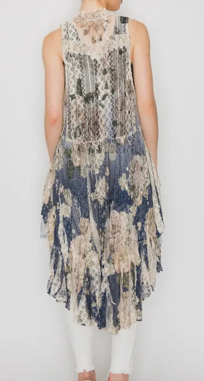Navy/Beige Lace Overlay