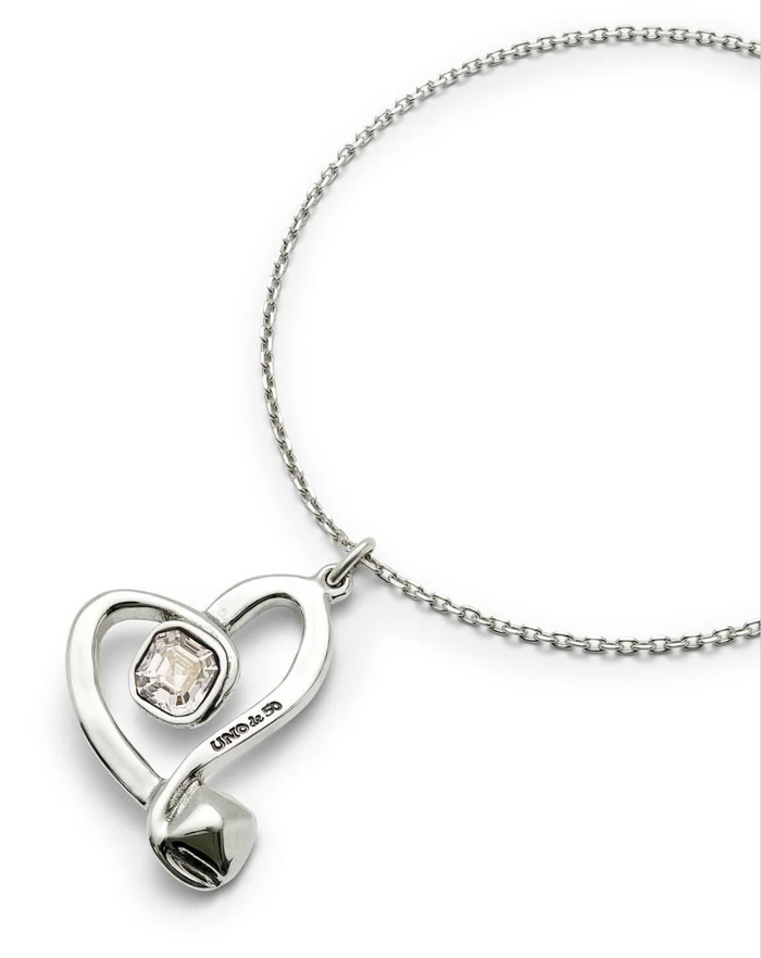 chain necklace with large heart with clear stone