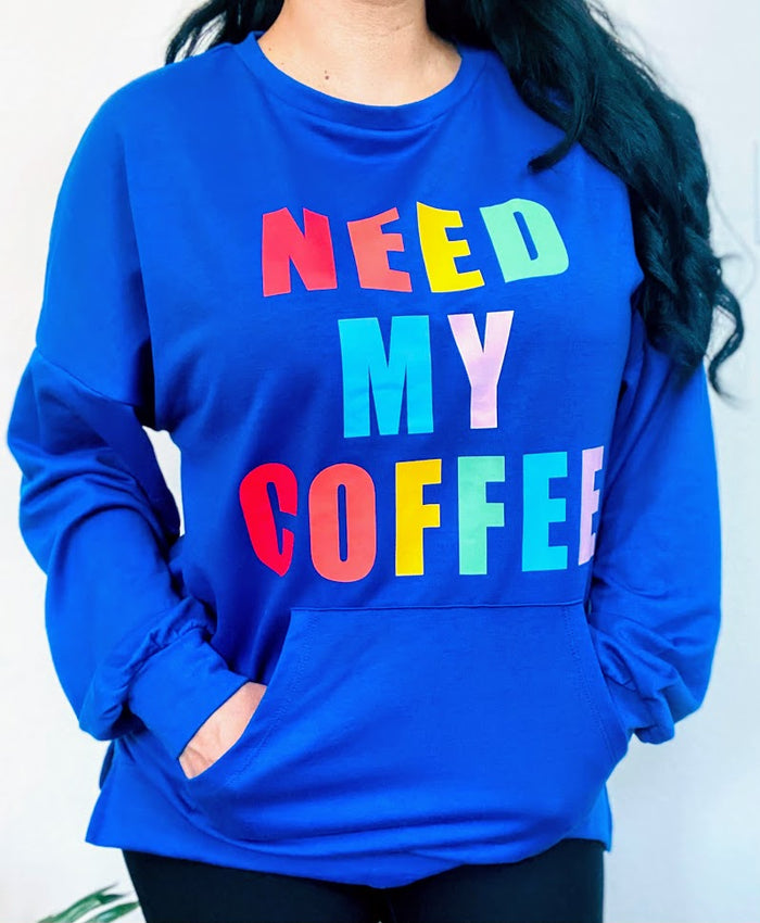 Need My Coffee Navy Pullover Sweatshirt