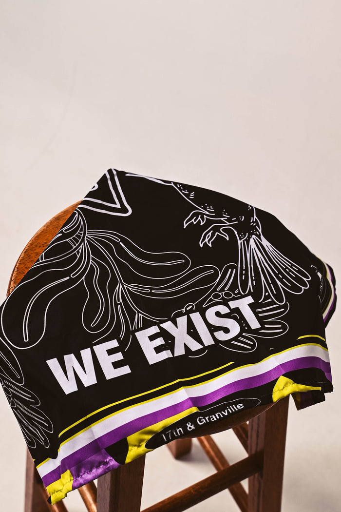 We Exist Bandana with the nonbinary pride flag