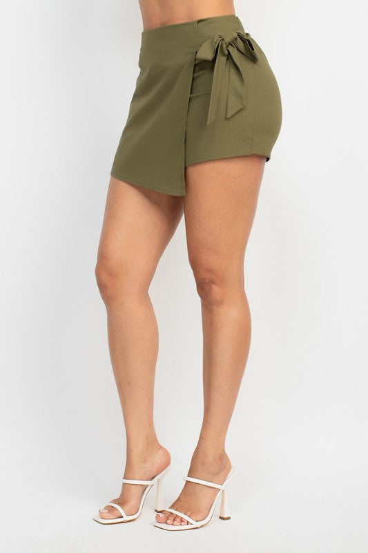 OLIVE SIDE TIE ASYMMETRICAL SKORT