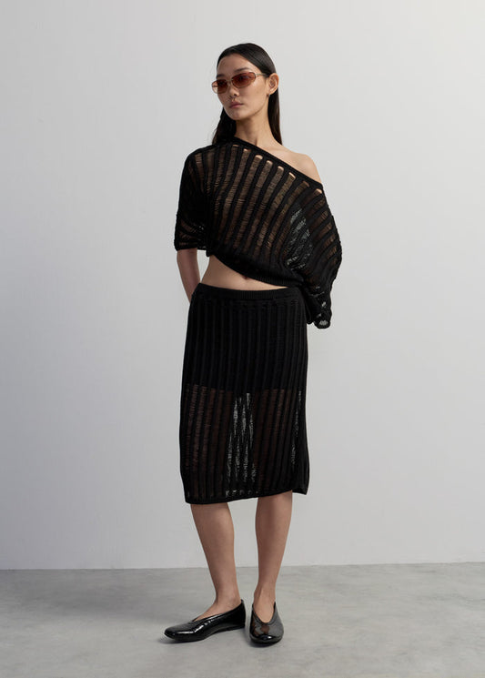OPEN-KNIT MIDI SKIRT