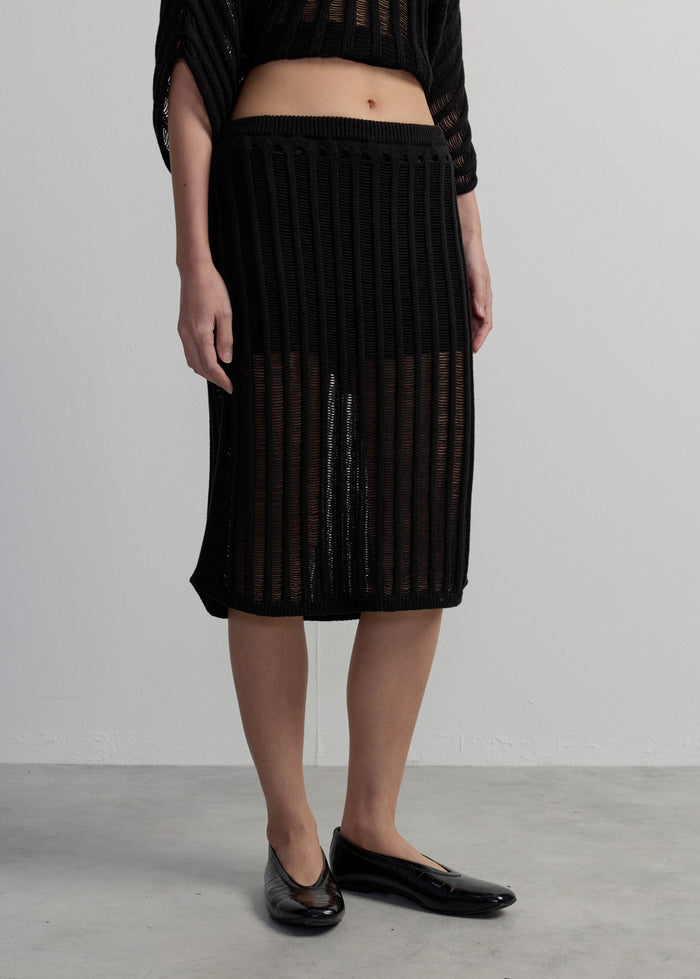 OPEN-KNIT MIDI SKIRT
