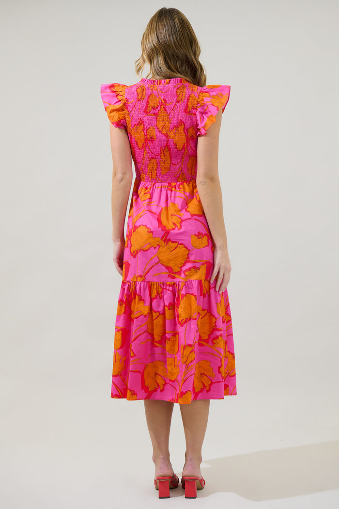 Passion Punch Giza Glare Smock Tiered Midi Dress