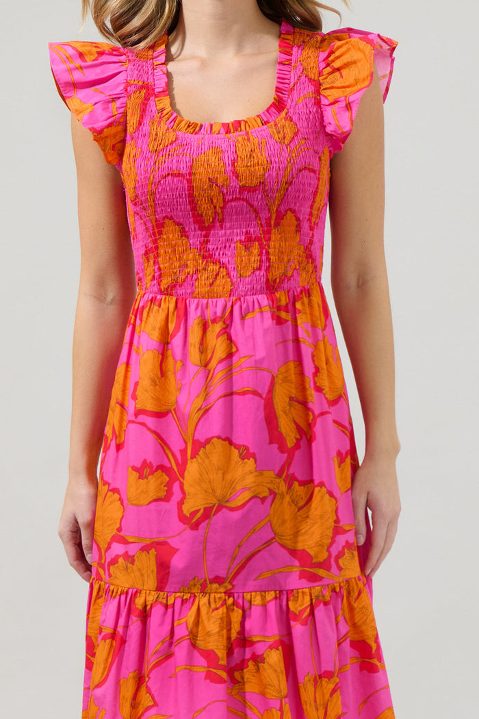 Passion Punch Giza Glare Smock Tiered Midi Dress