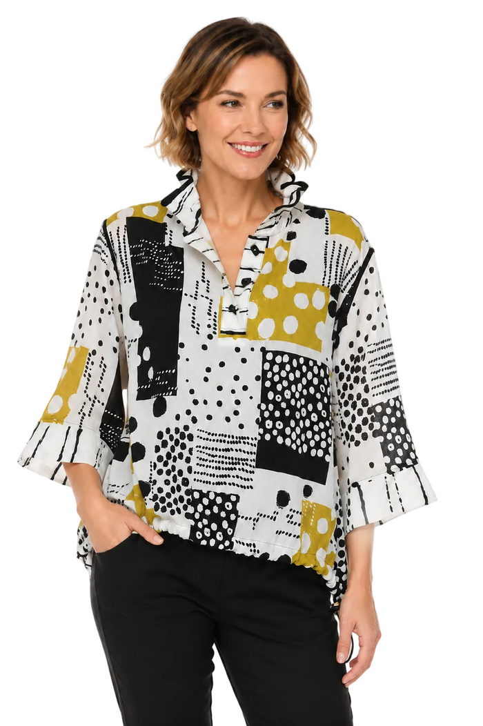 Patchwork Polka-Dot Print Tunic Blouse - 4057
