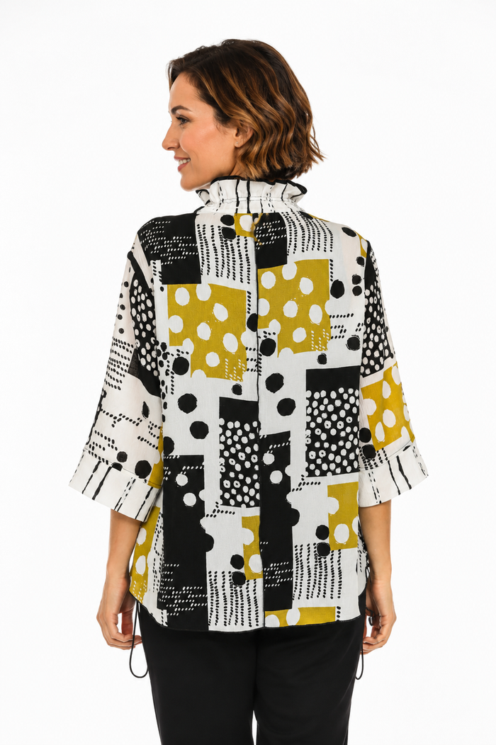 Patchwork Polka-Dot Print Tunic Blouse - 4057