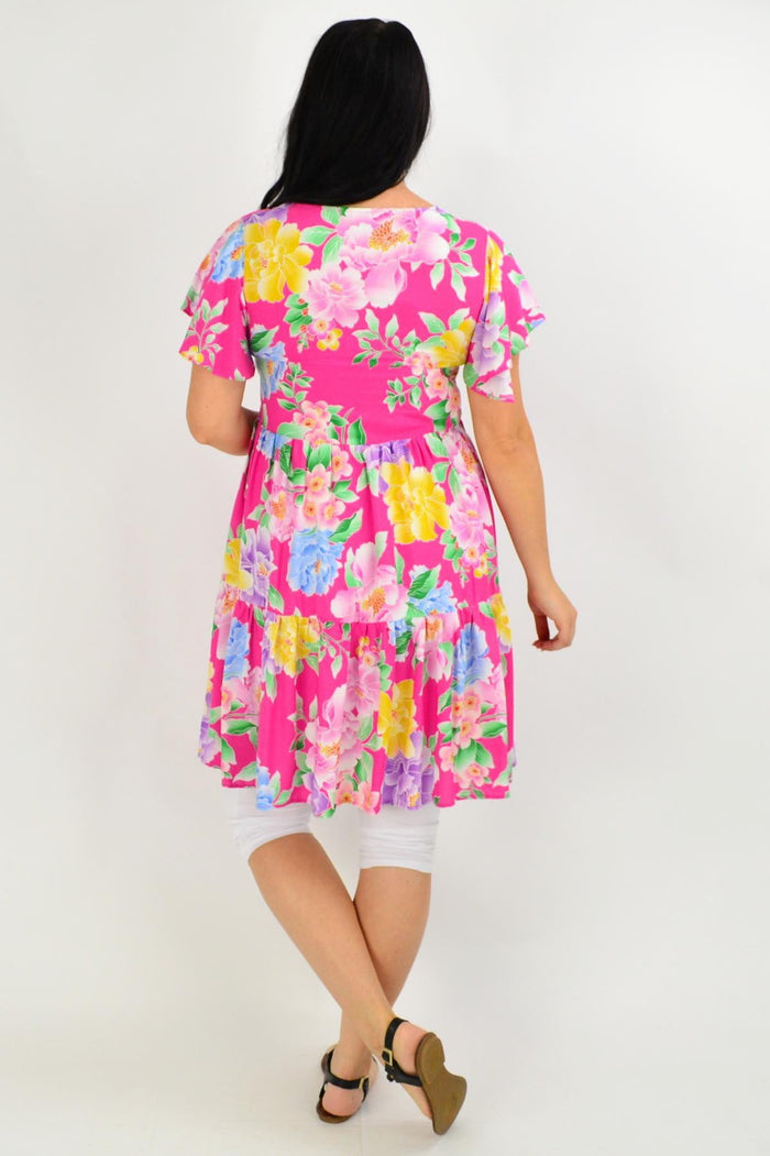 Pink Oriental Flower Garden tunic dress by Blue Soul with floral patterns, lightweight fabric, and a relaxed fit for casual wear.