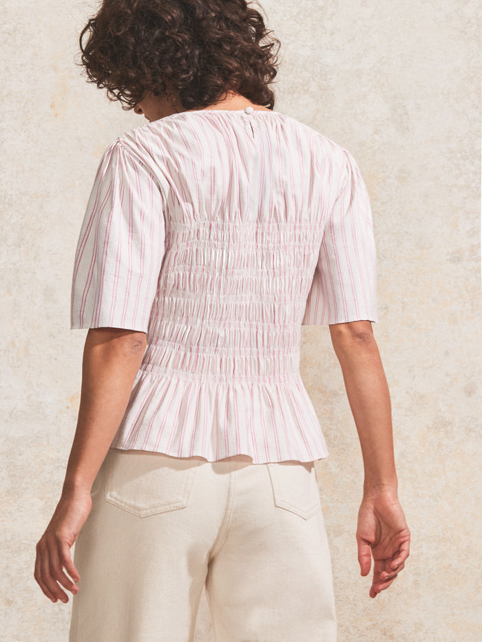 Pink Stripe Shirred Top