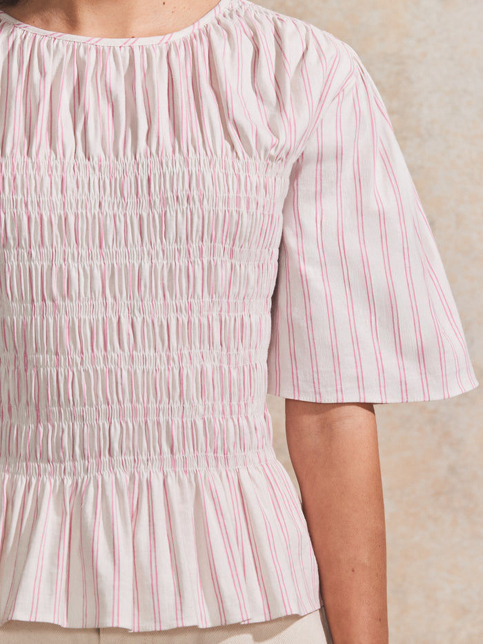 Pink Stripe Shirred Top