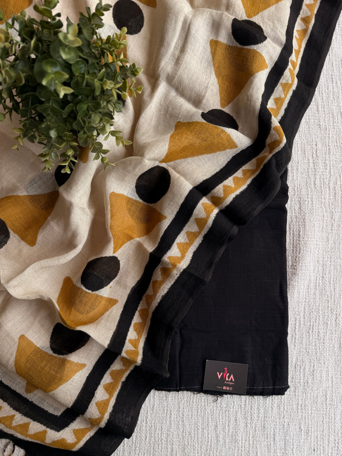 Plain cotton set with printed linen dupatta
