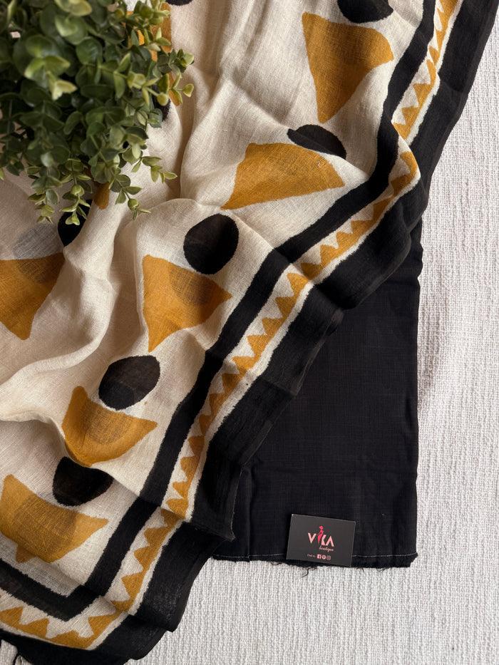 Plain cotton set with printed linen dupatta