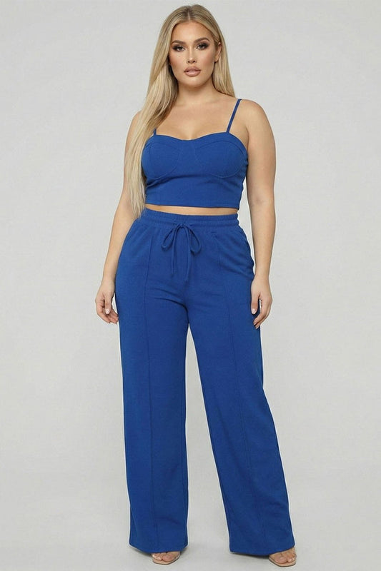 Plus Bustier Crop Cami Top & Pocket Straight Pants