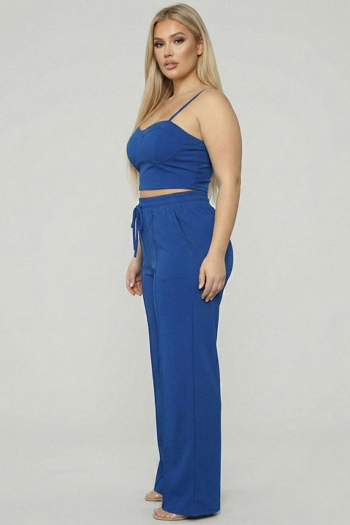 Plus Bustier Crop Cami Top & Pocket Straight Pants