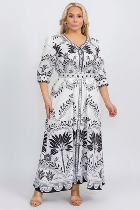Plus Size Flower Print Maxi Dress