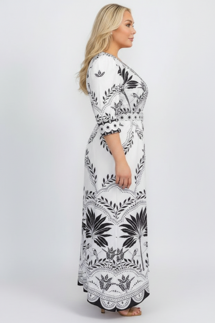 Plus Size Flower Print Maxi Dress