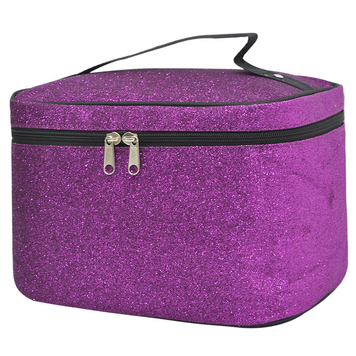 Cosmetic case sale, cosmetic organizer travel, cosmetic organizer for vanity, personalized makeup travel case, dance recital gifts for girls, purple glitter cosmetic bag wholesale, purple glitter makeup bag,