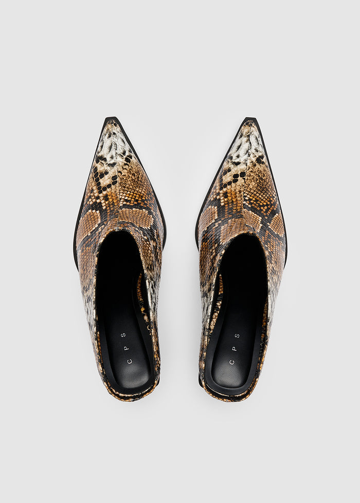PYTHON HEELED MULES