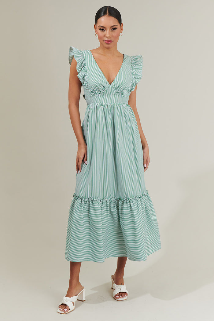 Quiana Striped Avila Poplin Tie Back Midi Dress