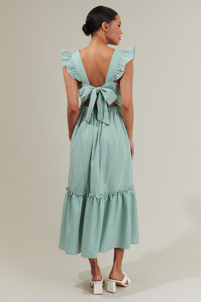 Quiana Striped Avila Poplin Tie Back Midi Dress