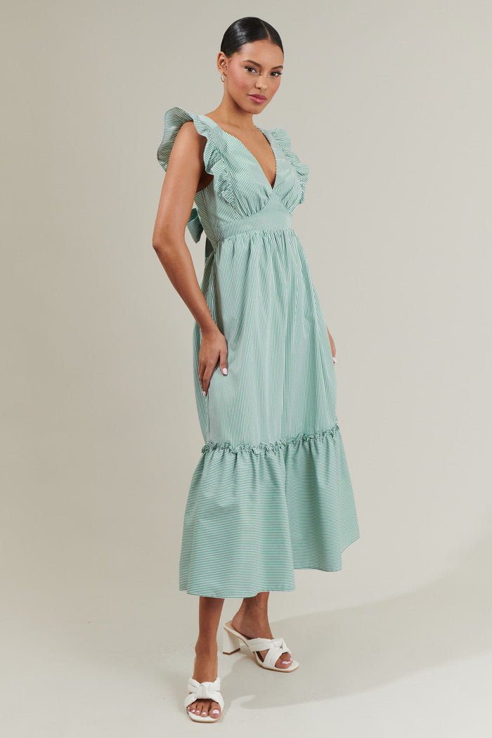 Quiana Striped Avila Poplin Tie Back Midi Dress